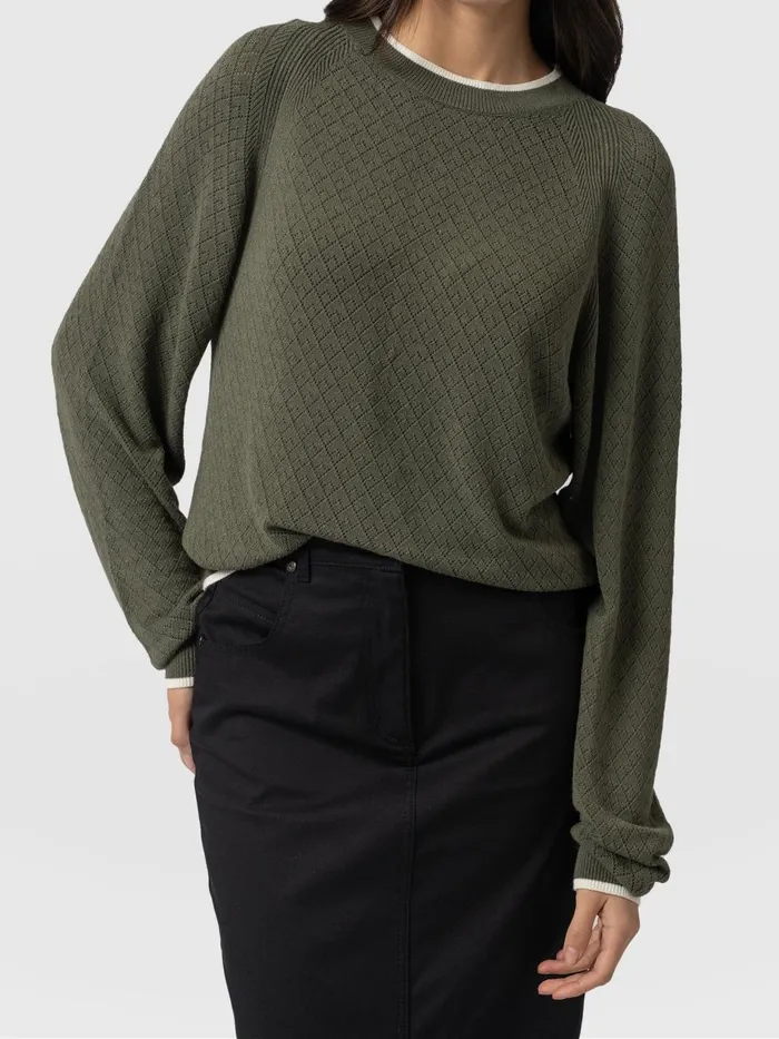 Saint And Sofia Knitwear Women Diamond Knit Sweater 8211 Khaki Khaki
