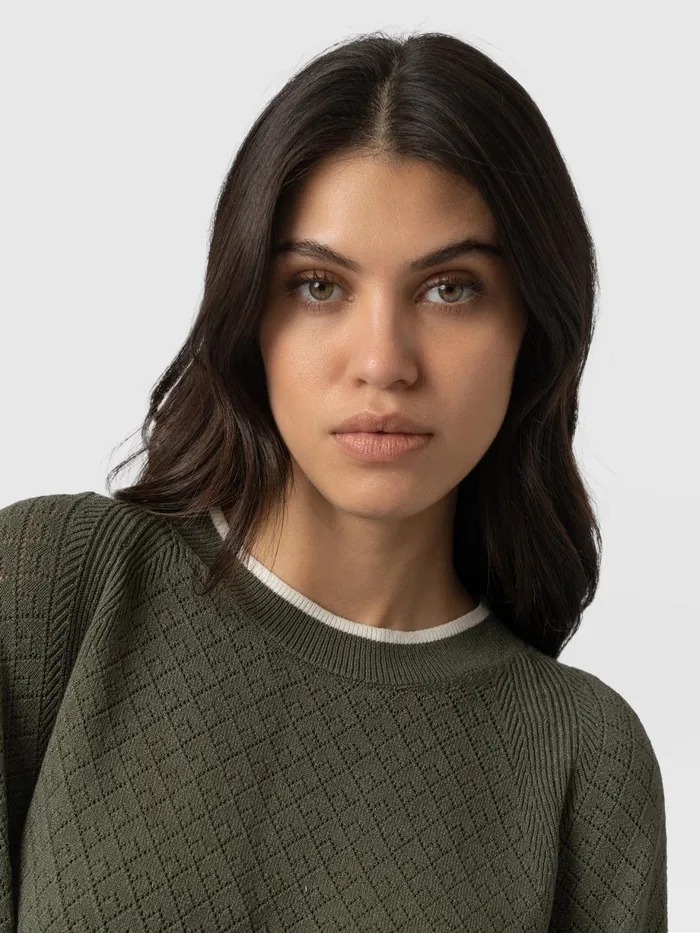 Saint And Sofia Knitwear Women Diamond Knit Sweater 8211 Khaki Khaki