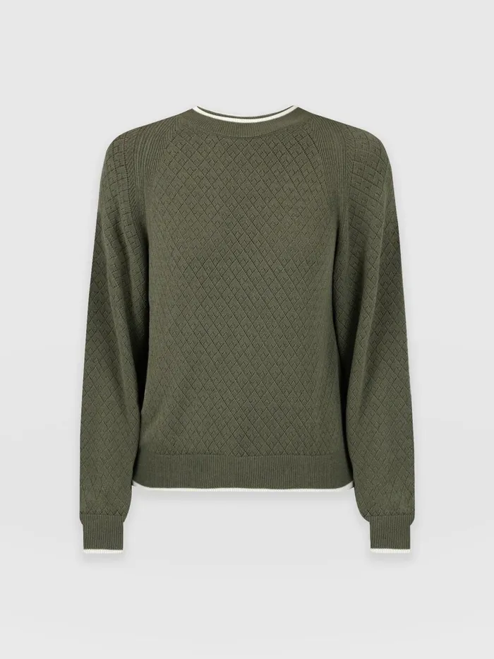 Saint And Sofia Knitwear Women Diamond Knit Sweater 8211 Khaki Khaki