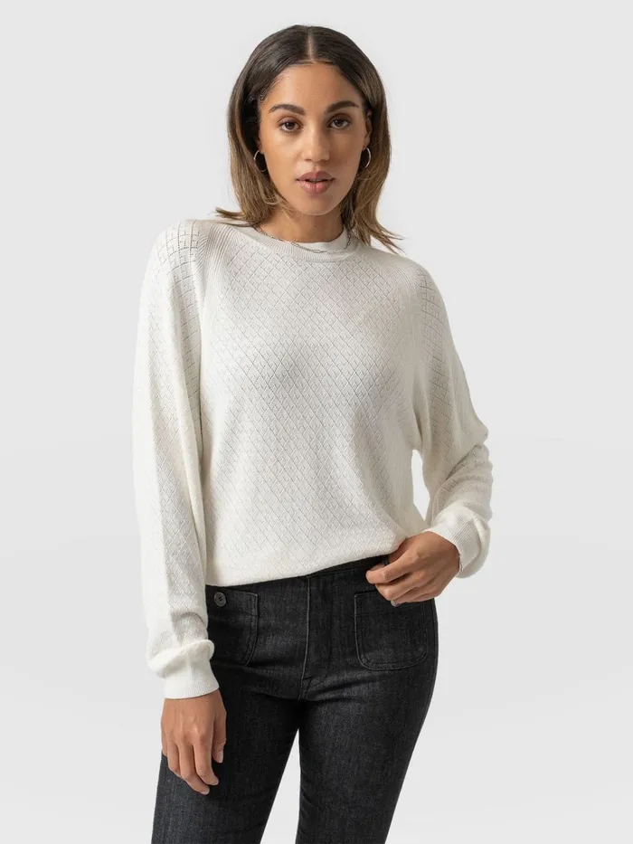 Saint And Sofia Knitwear Women Diamond Knit Sweater 8211 White White