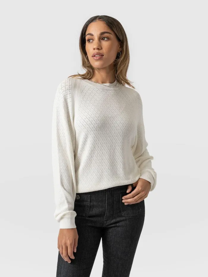 Saint And Sofia Knitwear Women Diamond Knit Sweater 8211 White White