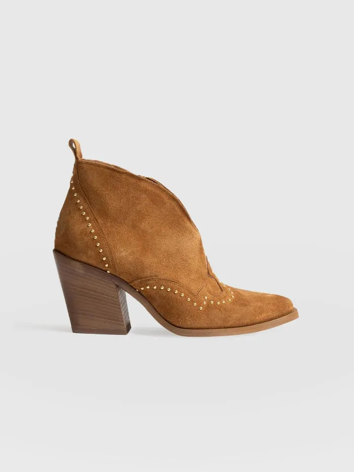 Saint And Sofia Leather Women Dallas Studded Ankle Boot 8211 Tan Tan