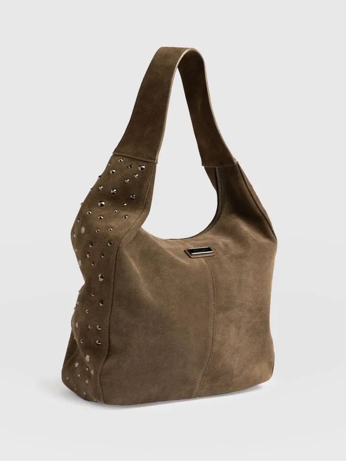 Saint And Sofia Leather Women Margot Hobo Shoulder Bag 8211 Khaki Khaki