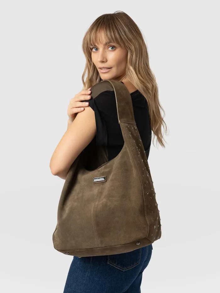 Saint And Sofia Leather Women Margot Hobo Shoulder Bag 8211 Khaki Khaki