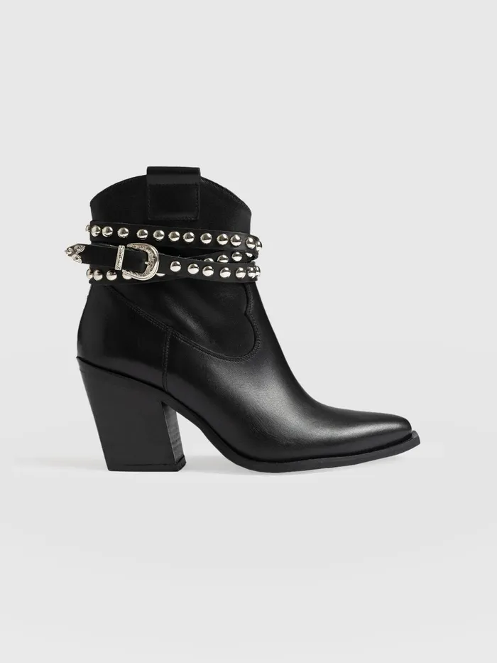 Saint And Sofia Leather Women Western Studded Boot 8211 Black Black