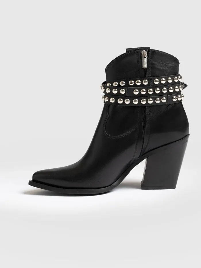 Saint And Sofia Leather Women Western Studded Boot 8211 Black Black