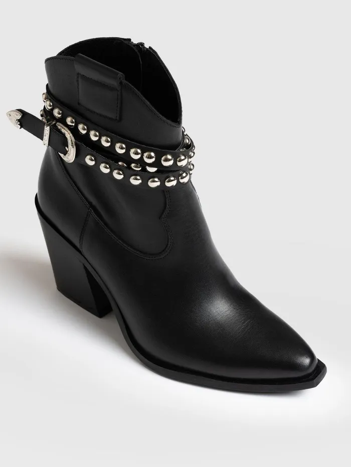 Saint And Sofia Leather Women Western Studded Boot 8211 Black Black