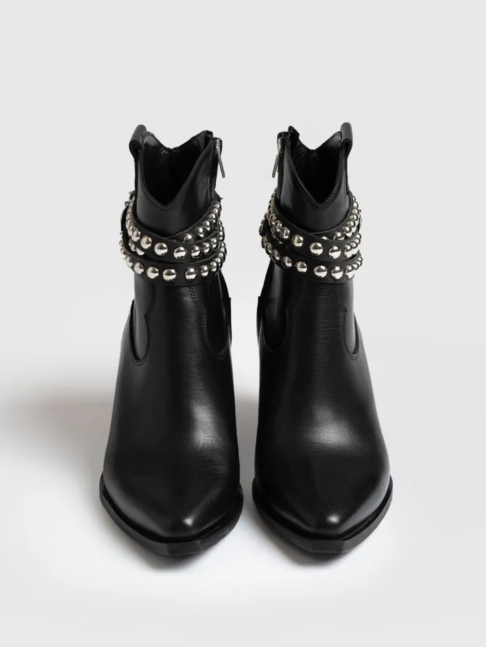 Saint And Sofia Leather Women Western Studded Boot 8211 Black Black