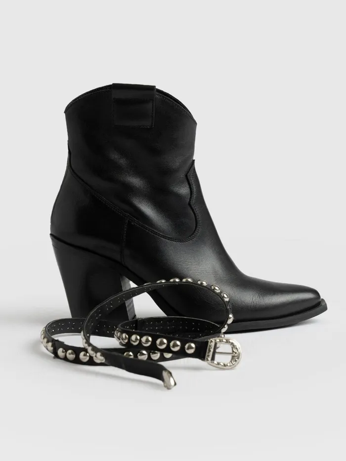 Saint And Sofia Leather Women Western Studded Boot 8211 Black Black