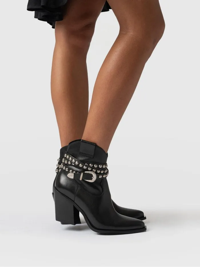 Saint And Sofia Leather Women Western Studded Boot 8211 Black Black