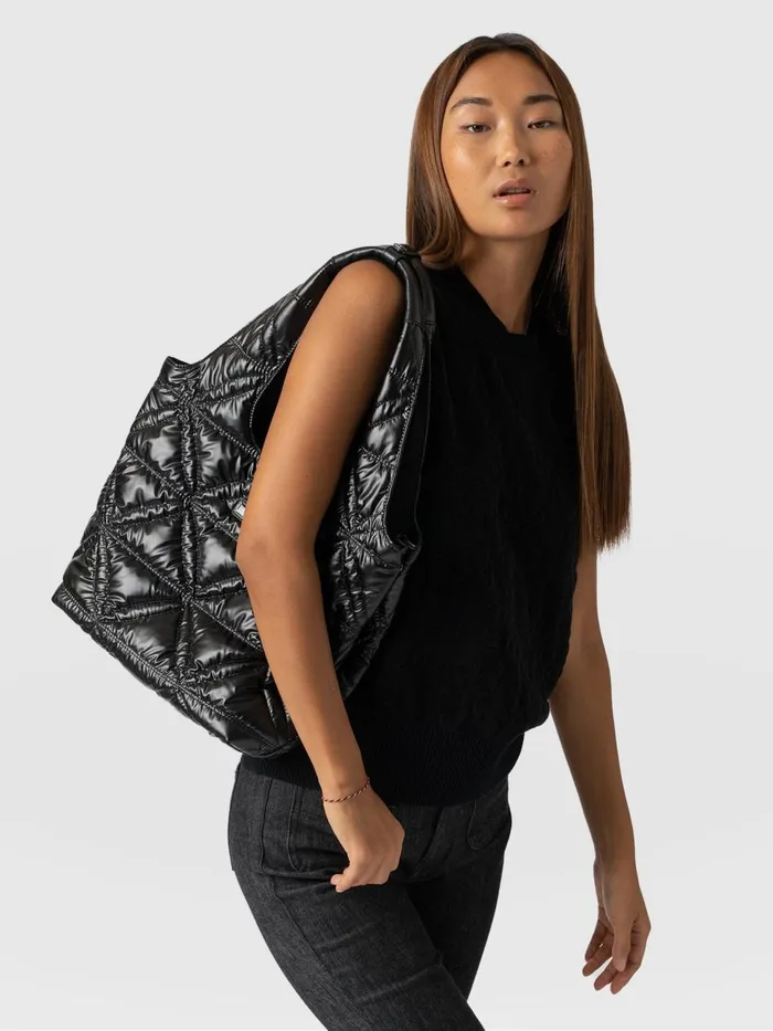Saint And Sofia Nylon Bags Women Quilted Stella Shoulder Tote Bag 8211 Black Black