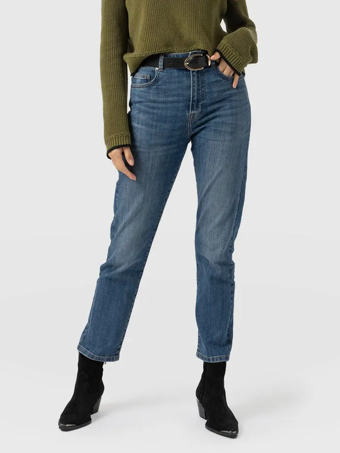 Saint And Sofia Pants Women Emma Straight Leg Jean 8211 Mid Blue Mid Blue
