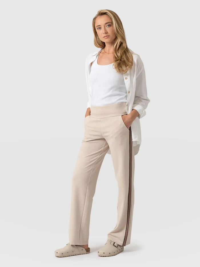 Saint And Sofia Pants Women Runway Pant 8211 Light Beige 8211 Gold Lurex Stripe Gold Lurex Stripe