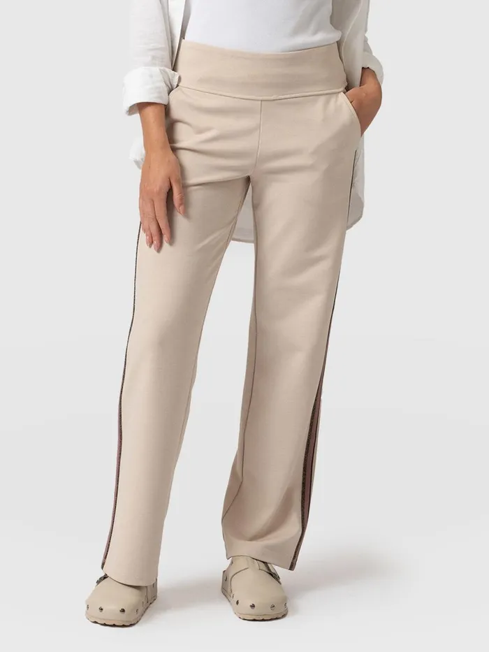 Saint And Sofia Pants Women Runway Pant 8211 Light Beige 8211 Gold Lurex Stripe Gold Lurex Stripe