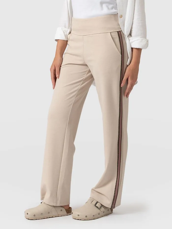 Saint And Sofia Pants Women Runway Pant 8211 Light Beige 8211 Gold Lurex Stripe Gold Lurex Stripe