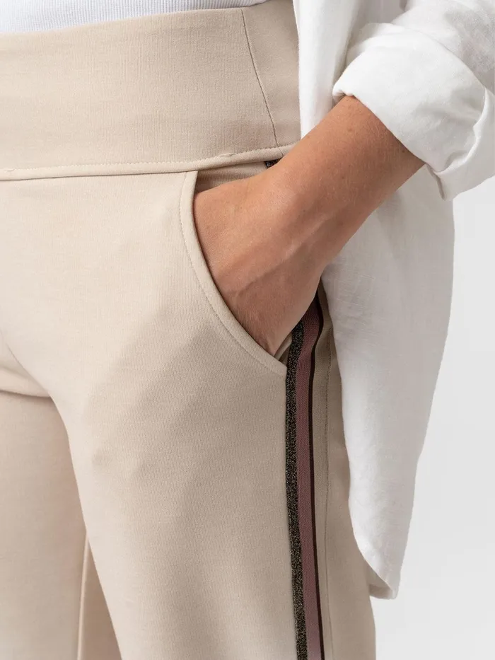 Saint And Sofia Pants Women Runway Pant 8211 Light Beige 8211 Gold Lurex Stripe Gold Lurex Stripe
