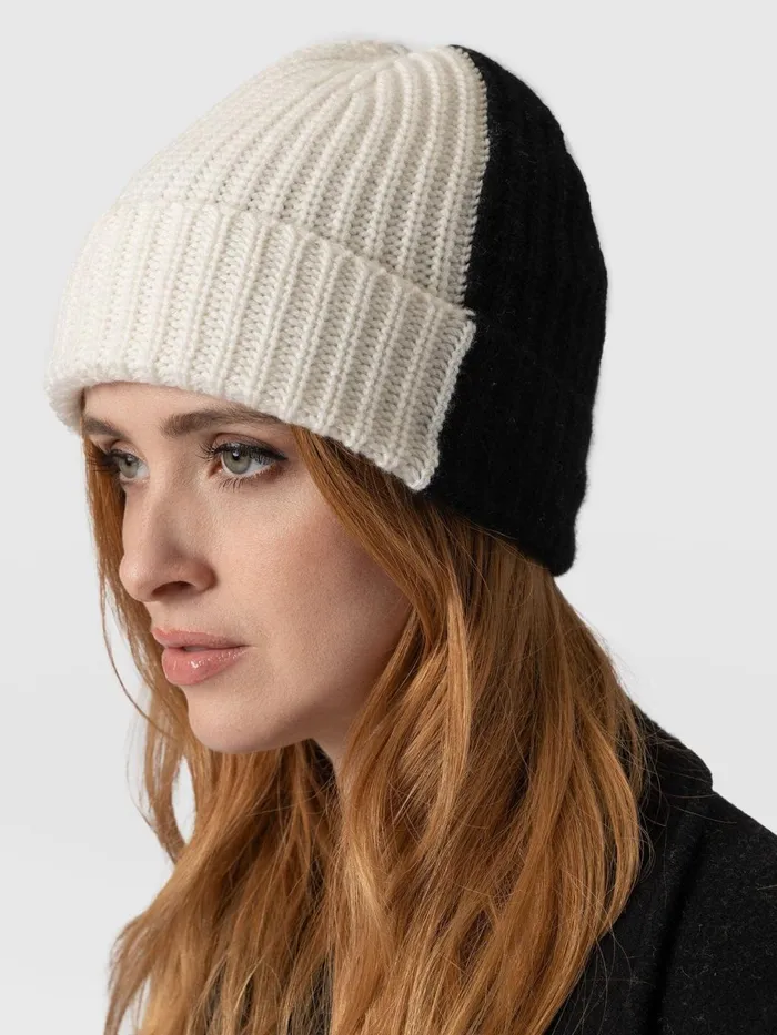Saint And Sofia Scarves and Hats Women Cashmere Beanie 8211 CreamBlack Creamblack