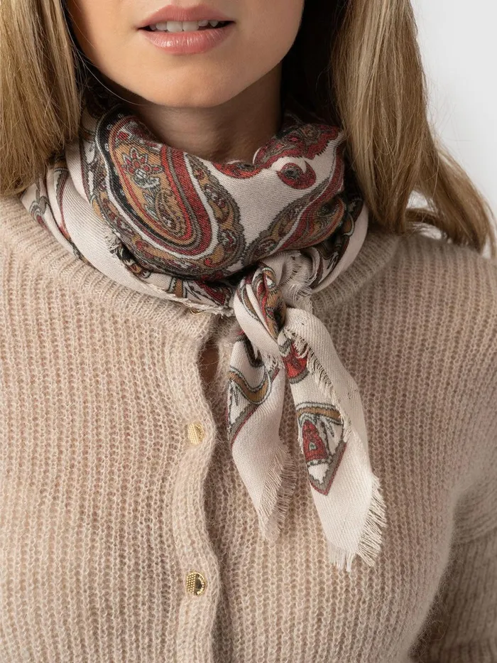 Saint And Sofia Scarves and Hats Women Wren Paisley Scarf 8211 CreamBurgundy Creamburgundy