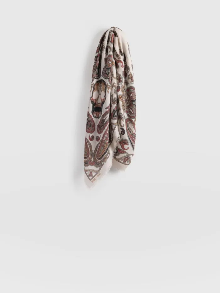 Saint And Sofia Scarves and Hats Women Wren Paisley Scarf 8211 CreamBurgundy Creamburgundy