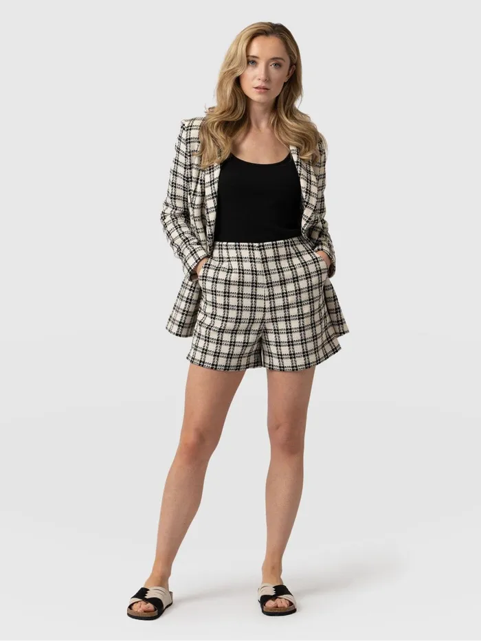 Saint And Sofia Shorts Women Carnaby Short 8211 Black and Cream Check Black and Cream Check