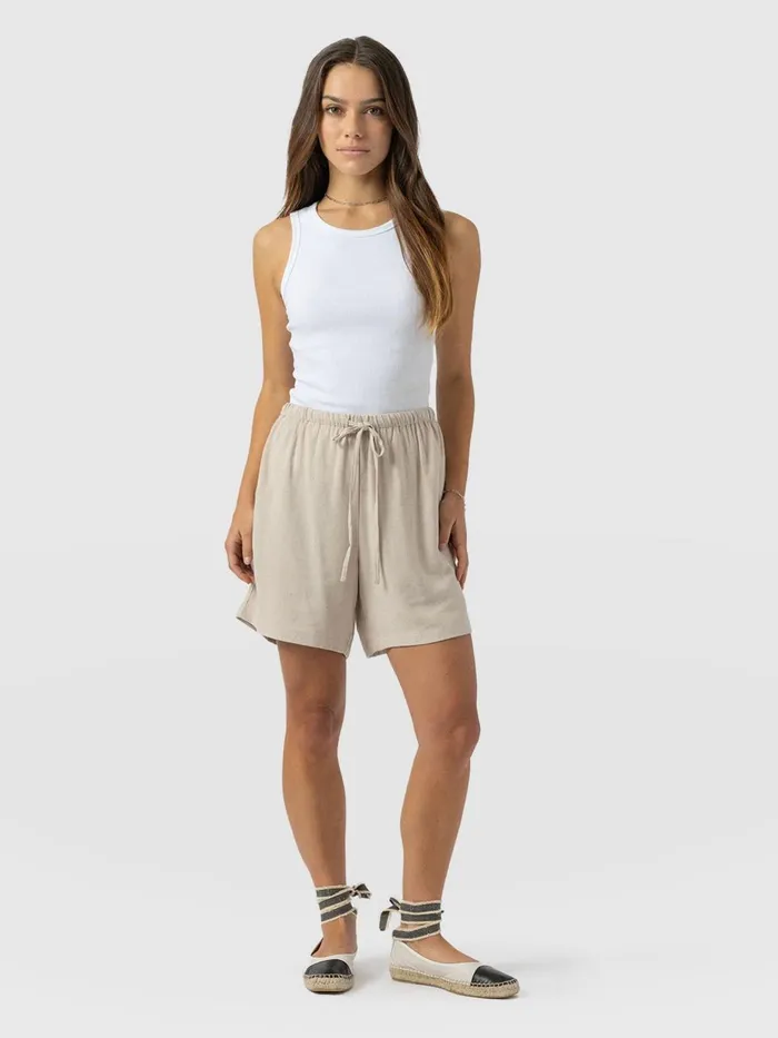 Saint And Sofia Shorts Women Corinne Linen Short 8211 Oatmeal Oatmeal