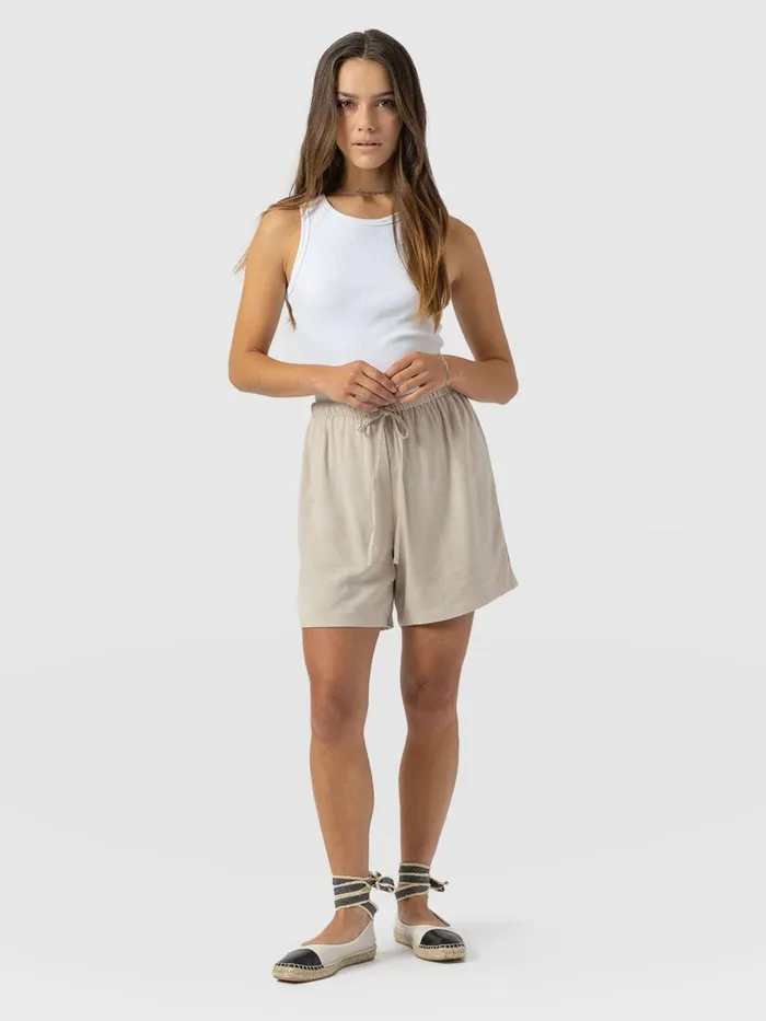 Saint And Sofia Shorts Women Corinne Linen Short 8211 Oatmeal Oatmeal