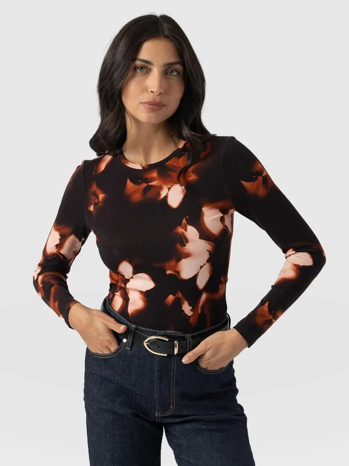 Saint And Sofia TShirts and Tanks Women Austen Crew Neck Long Sleeve Tee 8211 Orange Aurora Orange Aurora