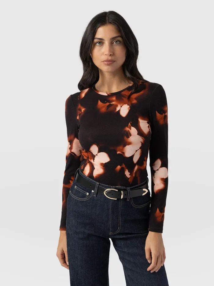Saint And Sofia TShirts and Tanks Women Austen Crew Neck Long Sleeve Tee 8211 Orange Aurora Orange Aurora