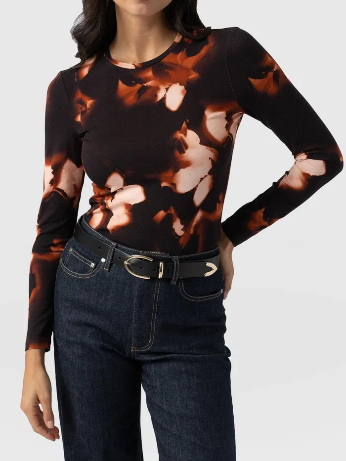 Saint And Sofia TShirts and Tanks Women Austen Crew Neck Long Sleeve Tee 8211 Orange Aurora Orange Aurora