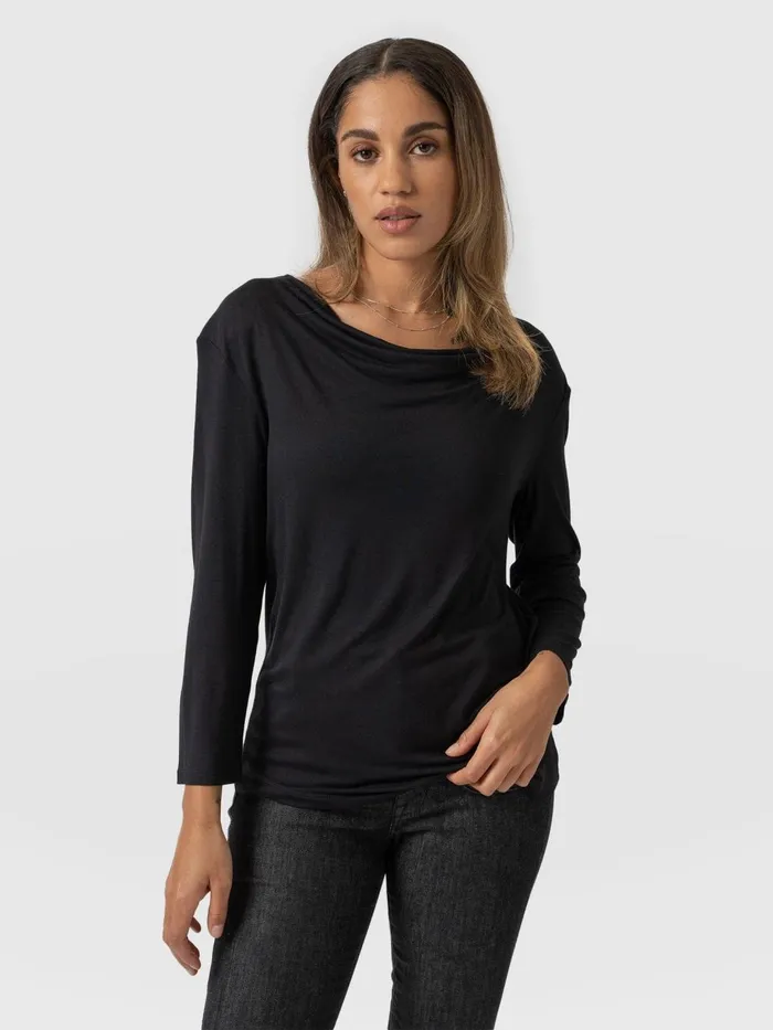 Saint And Sofia TShirts and Tanks Women Cowl Neck Tee Long Sleeve 8211 Black Black Saint And Sofia TShirts and Tanks Women Cowl Neck Tee Long Sleeve 8211 Black Black