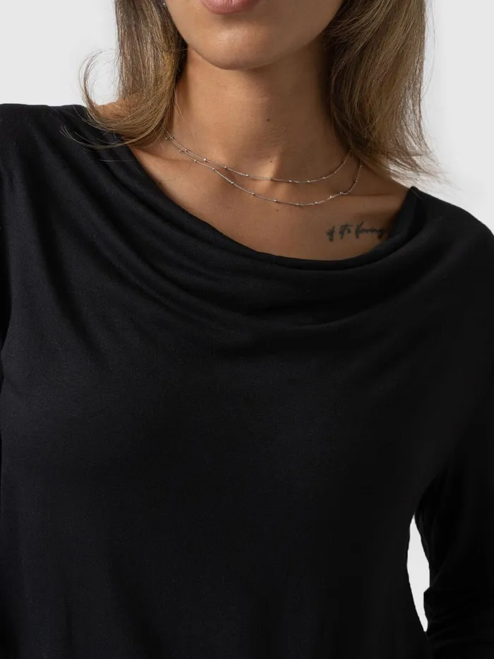 Saint And Sofia TShirts and Tanks Women Cowl Neck Tee Long Sleeve 8211 Black Black