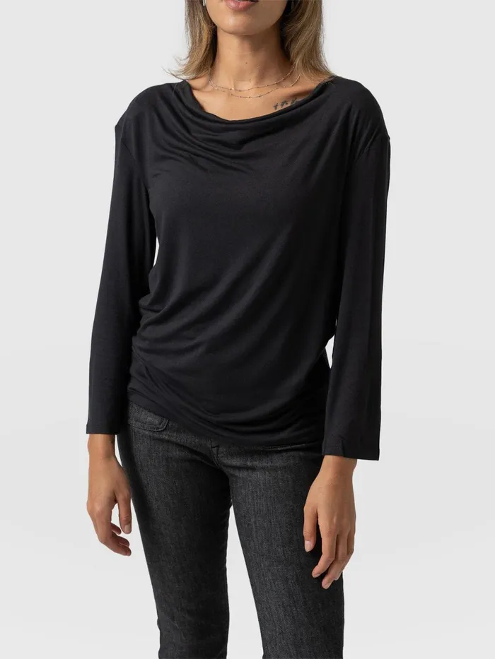 Saint And Sofia TShirts and Tanks Women Cowl Neck Tee Long Sleeve 8211 Black Black