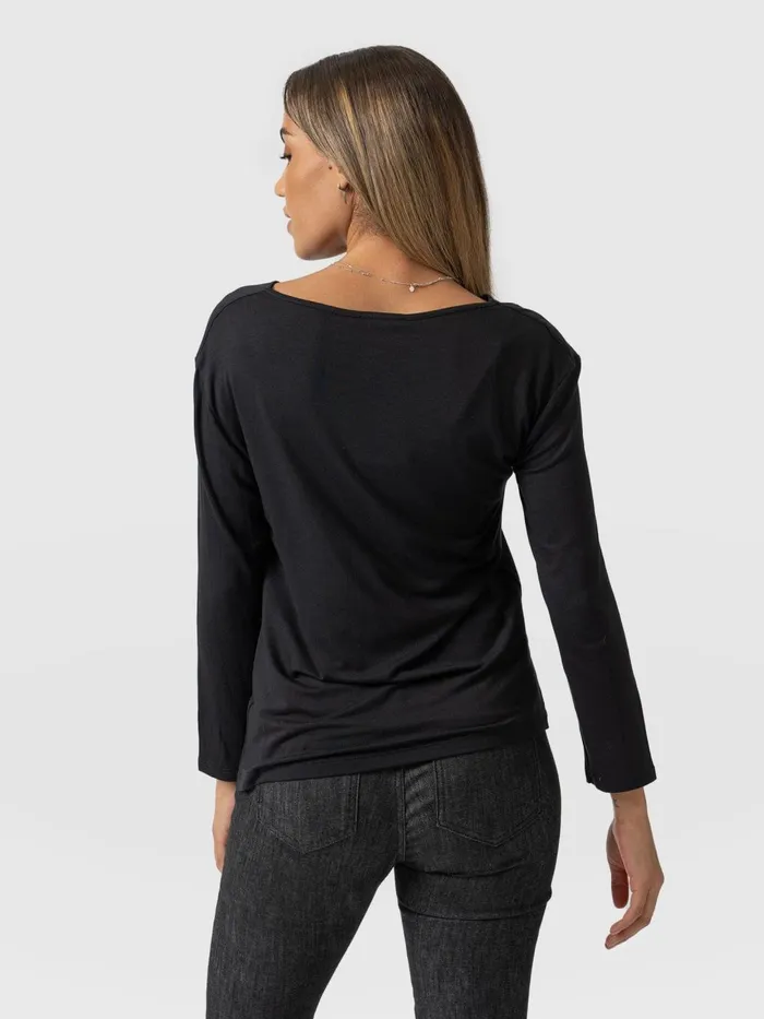 Saint And Sofia TShirts and Tanks Women Cowl Neck Tee Long Sleeve 8211 Black Black