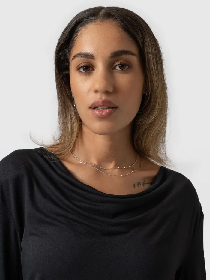 Saint And Sofia TShirts and Tanks Women Cowl Neck Tee Long Sleeve 8211 Black Black