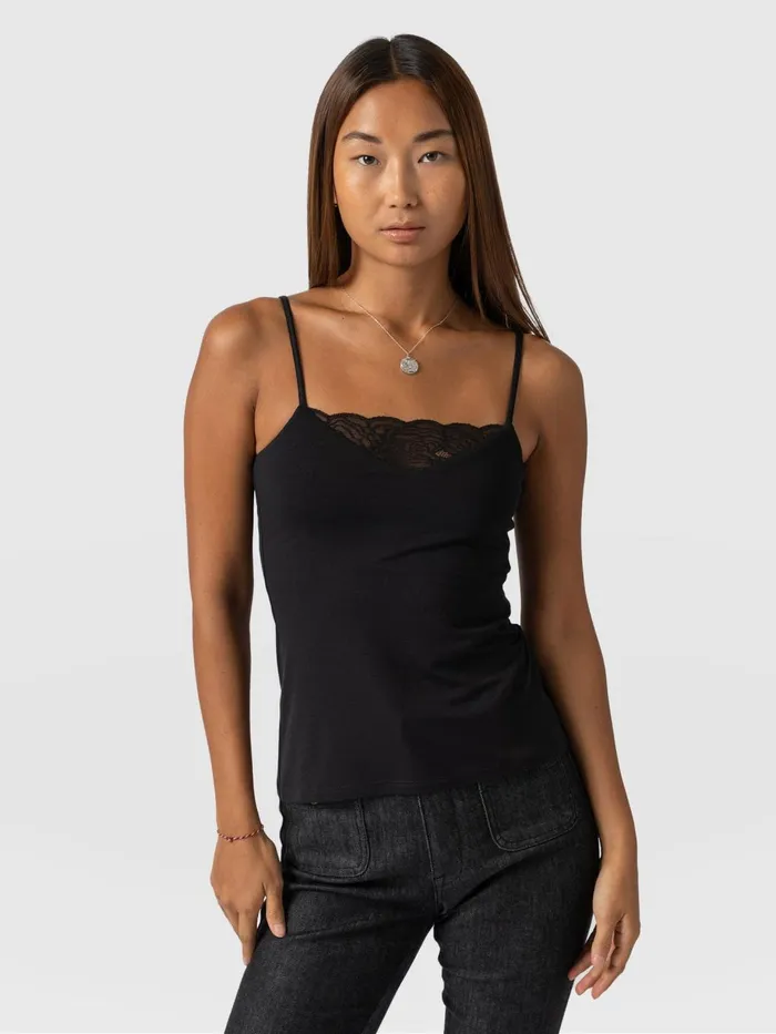 Saint And Sofia TShirts and Tanks Women Jersey Lace Cami 8211 Black Black