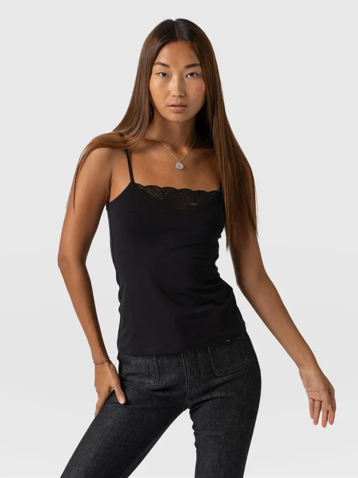Saint And Sofia TShirts and Tanks Women Jersey Lace Cami 8211 Black Black