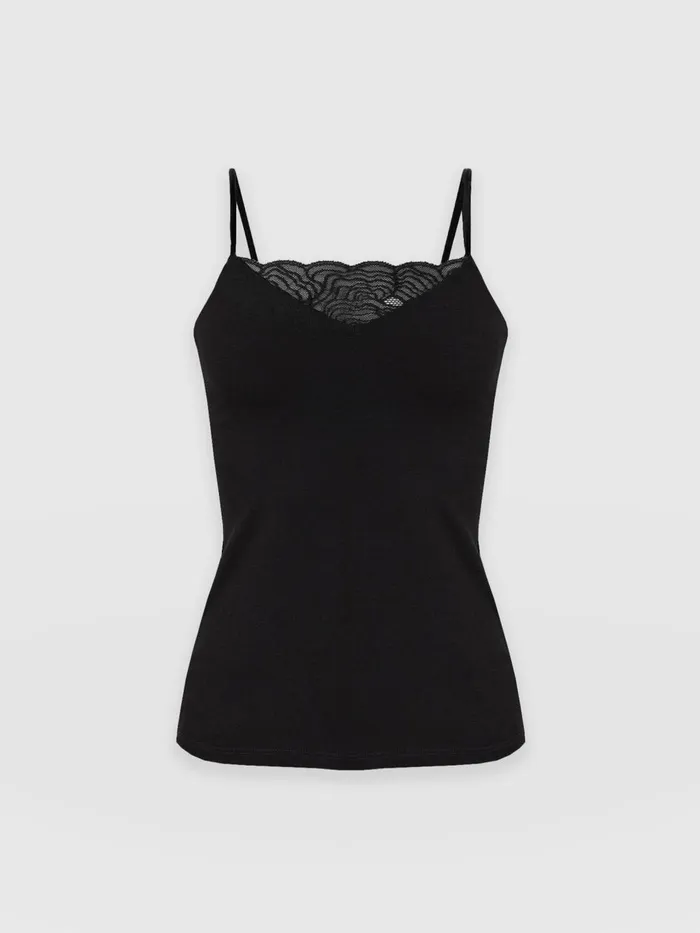 Saint And Sofia TShirts and Tanks Women Jersey Lace Cami 8211 Black Black