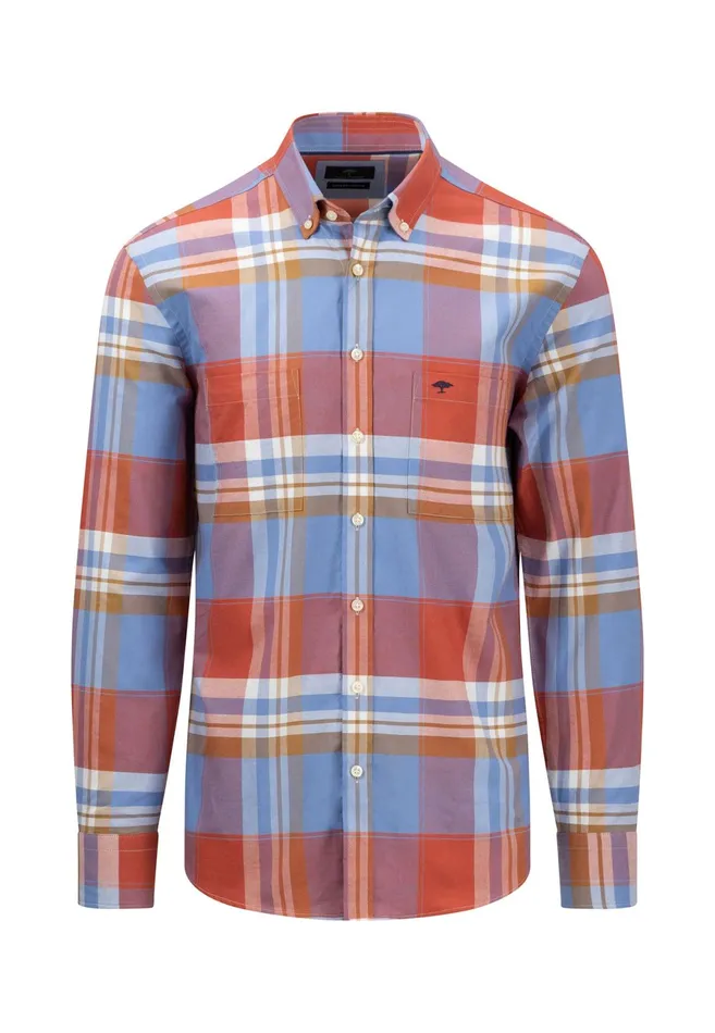 Sale Men FYNCHHATTON Casual Long sleeved Shirt With Large Checks Orient Rednavy Sale Men FYNCHHATTON Casual Long sleeved Shirt With Large Checks Orient Rednavy