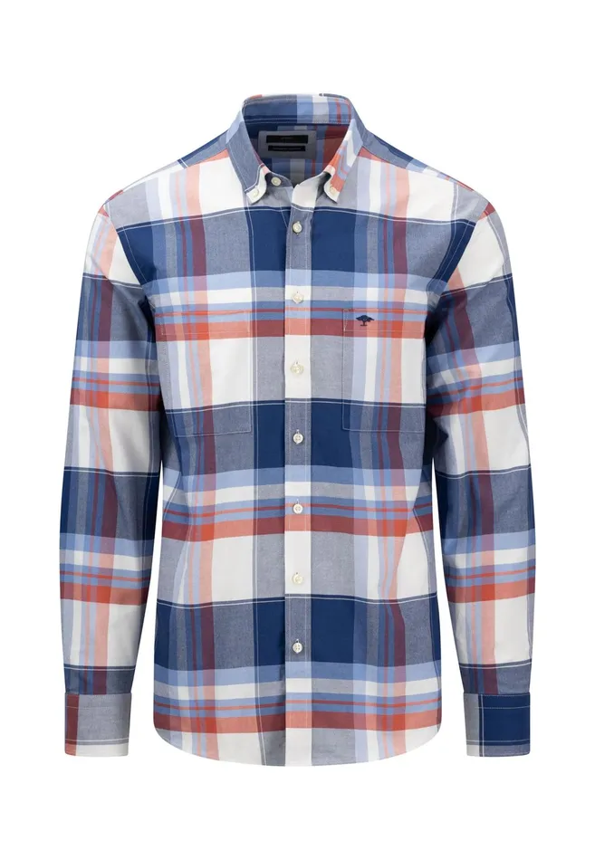 Sale Men FYNCHHATTON Casual Long sleeved Shirt With Large Checks Orient Rednavy Sale Men FYNCHHATTON Casual Long sleeved Shirt With Large Checks Orient Rednavy