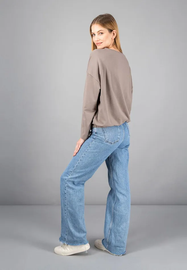 Sale Women FYNCHHATTON Sweatshirt With A Gathered Hem Sky Bluetaupecoralmilk