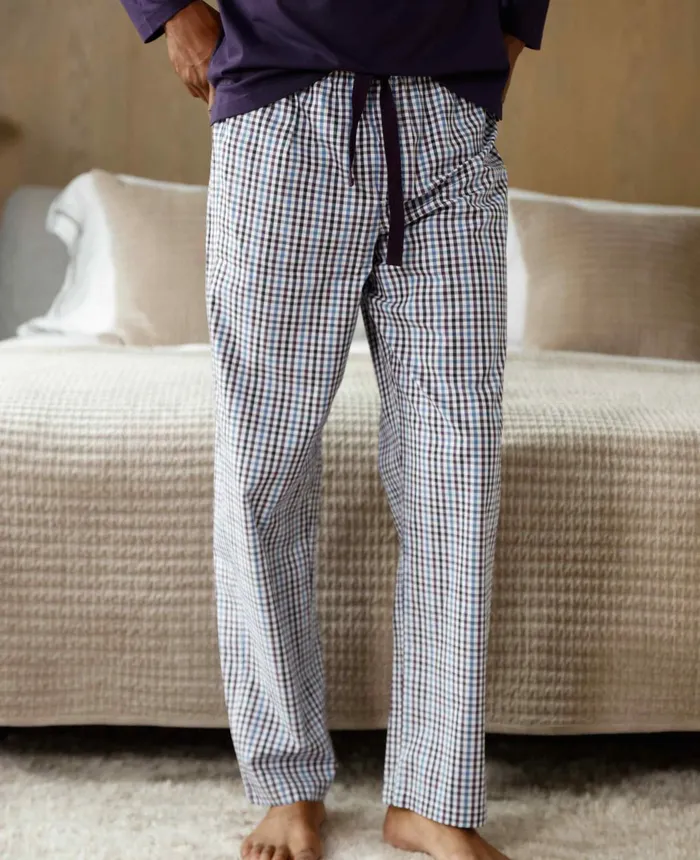 Savile Row Company Blue Multi Check Cotton Lounge Pants Blue Multi Check Men Lounge Pants