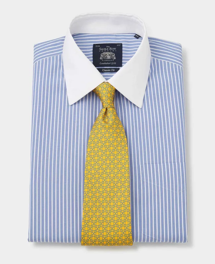 Savile Row Company Blue White Stripe Classic Fit NonIron Formal Shirt With White Collar and Cuffs 8211 Double Cuff Men NonIron Shirts Savile Row Company Blue White Stripe Classic Fit NonIron Formal Shirt With White Collar and Cuffs 8211 Double Cuff Men NonIron Shirts