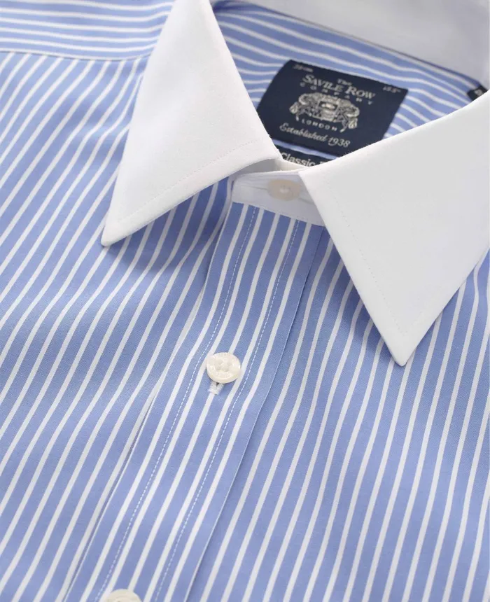 Savile Row Company Blue White Stripe Classic Fit NonIron Formal Shirt With White Collar and Cuffs 8211 Double Cuff Men NonIron Shirts Savile Row Company Blue White Stripe Classic Fit NonIron Formal Shirt With White Collar and Cuffs 8211 Double Cuff Men NonIron Shirts