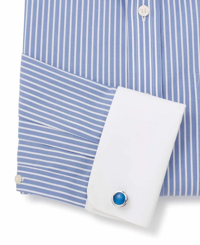 Savile Row Company Blue White Stripe Classic Fit NonIron Formal Shirt With White Collar and Cuffs 8211 Double Cuff Men NonIron Shirts Savile Row Company Blue White Stripe Classic Fit NonIron Formal Shirt With White Collar and Cuffs 8211 Double Cuff Men NonIron Shirts