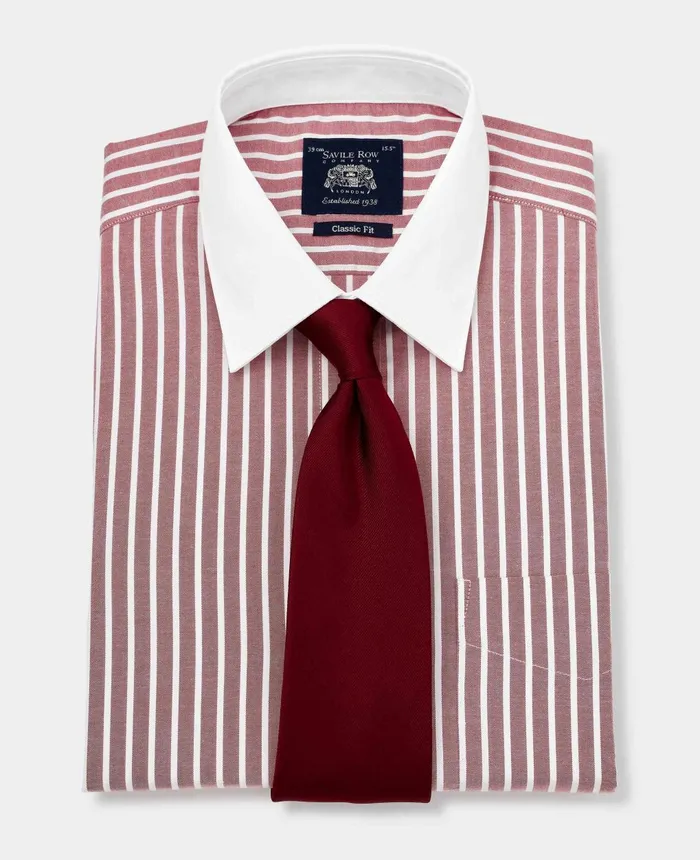 Savile Row Company Dark Red White Stripe Classic Fit Shirt With White Collar and Cuffs 8211 Double Cuff Dark Red Stripe Men Formal Shirts Savile Row Company Dark Red White Stripe Classic Fit Shirt With White Collar and Cuffs 8211 Double Cuff Dark Red Stripe Men Formal Shirts