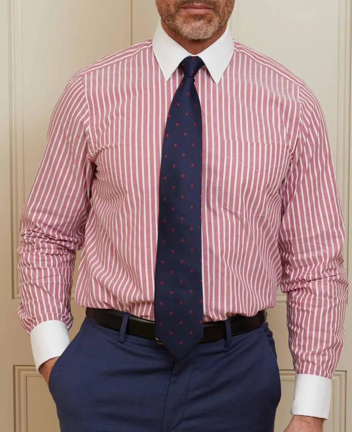 Savile Row Company Dark Red White Stripe Classic Fit Shirt With White Collar and Cuffs 8211 Double Cuff Dark Red Stripe Men Formal Shirts Savile Row Company Dark Red White Stripe Classic Fit Shirt With White Collar and Cuffs 8211 Double Cuff Dark Red Stripe Men Formal Shirts