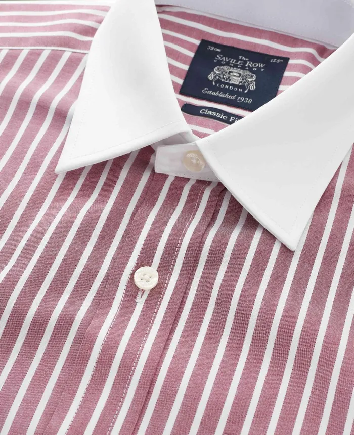 Savile Row Company Dark Red White Stripe Classic Fit Shirt With White Collar and Cuffs 8211 Double Cuff Dark Red Stripe Men Formal Shirts Savile Row Company Dark Red White Stripe Classic Fit Shirt With White Collar and Cuffs 8211 Double Cuff Dark Red Stripe Men Formal Shirts