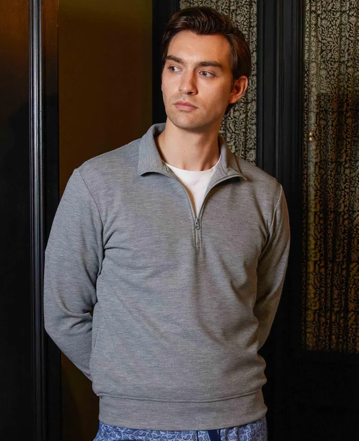Savile Row Company Marl Grey Sweat Wicking HalfZip Waffle Sweatshirt Grey Men Casual Tops Savile Row Company Marl Grey Sweat Wicking HalfZip Waffle Sweatshirt Grey Men Casual Tops