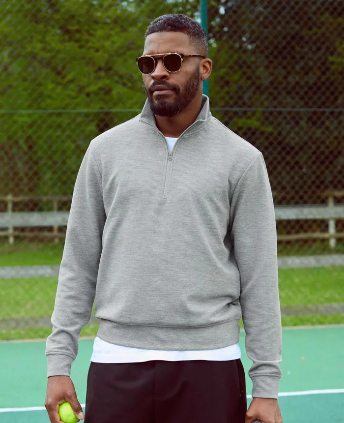 Savile Row Company Marl Grey Sweat Wicking HalfZip Waffle Sweatshirt Grey Men Casual Tops Savile Row Company Marl Grey Sweat Wicking HalfZip Waffle Sweatshirt Grey Men Casual Tops
