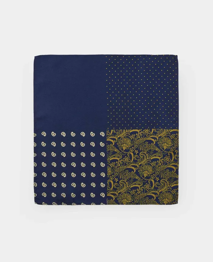Savile Row Company Navy Gold 4 In 1 Silk Pocket Square Navy Gold Men Pocket Squares Savile Row Company Navy Gold 4 In 1 Silk Pocket Square Navy Gold Men Pocket Squares